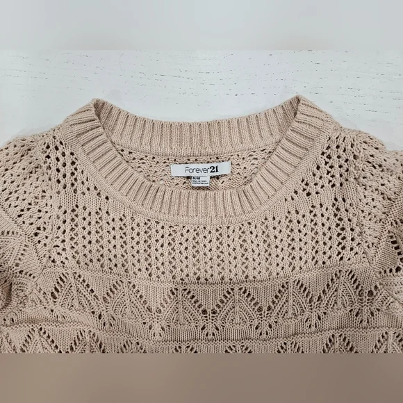 FOREVER 21 KNIT CROP SWEATER. Beige Brown Tan Cream. Vintage, Bohemian, Y2k - Picture 5 of 5